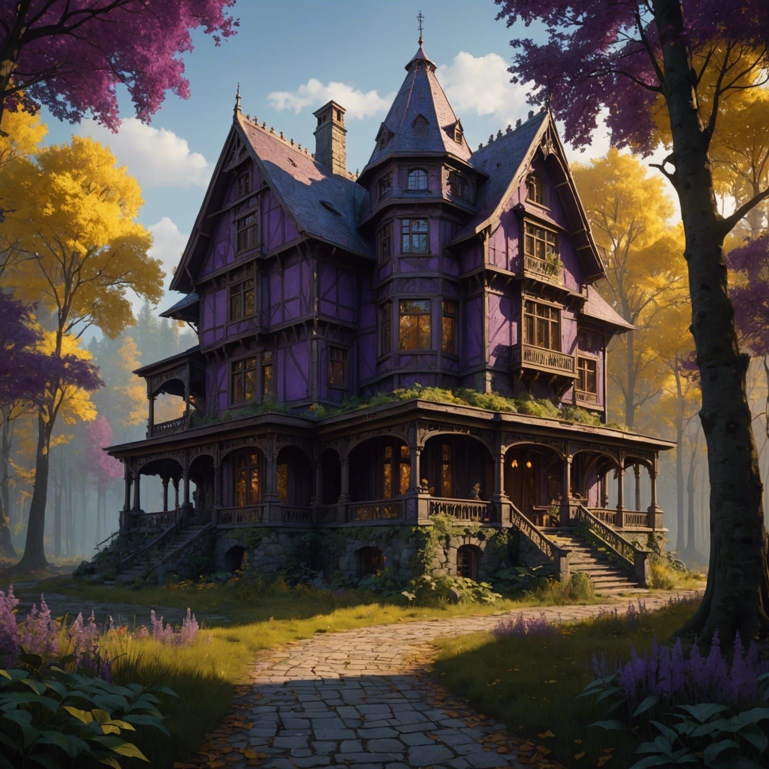 Dark Fantasy House in Woods, Digital Art