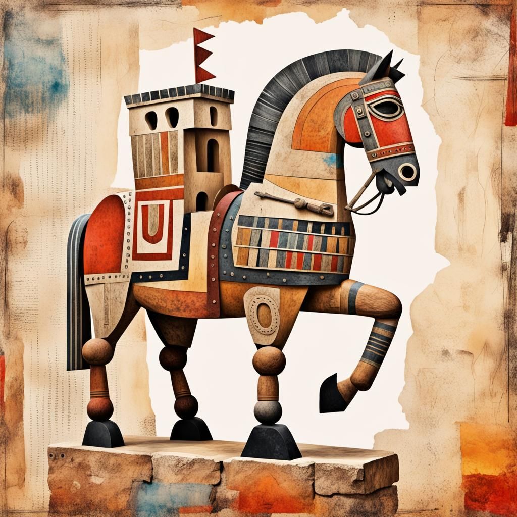 Trojan Horse Collage in Abstract Dada Style