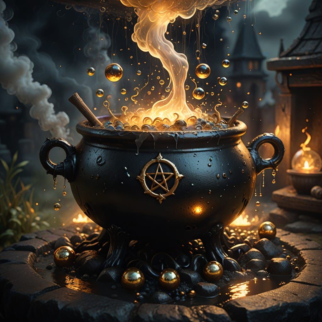 Eerie Dark Fantasy Witch's Cauldron Close-Up
