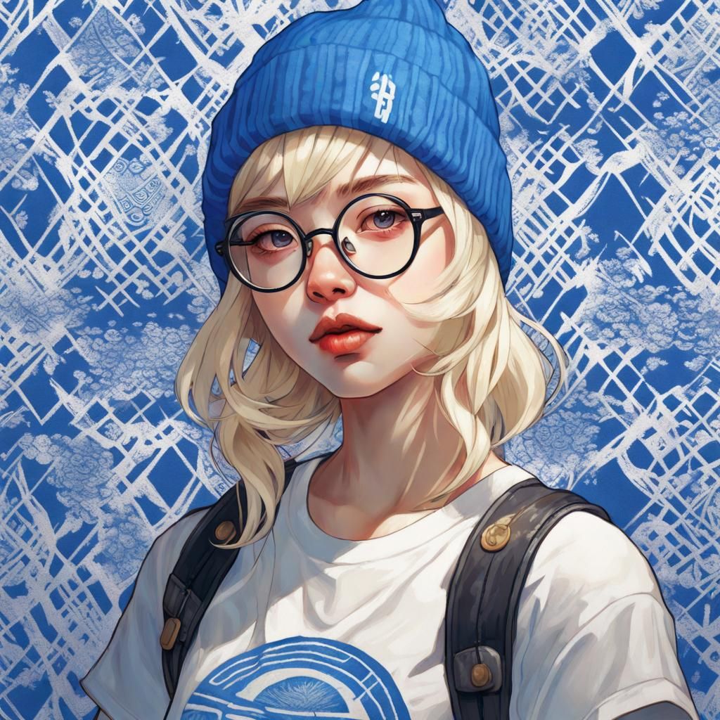 Anime Style Portrait of a Girl with Blue Beanie