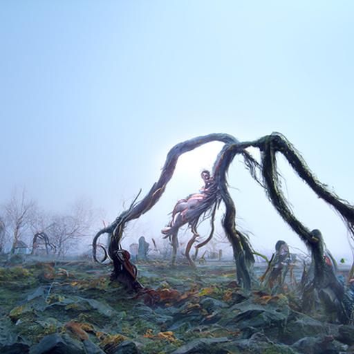 Eerie Field with Fleshy Tendrils, Horror Art