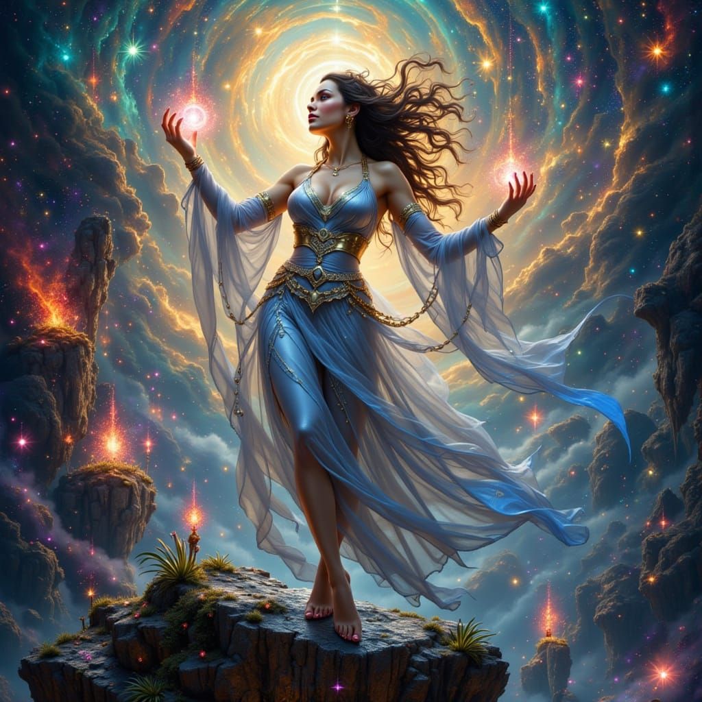 Sorceress Channels Cosmic Energy in Art Nouveau Style