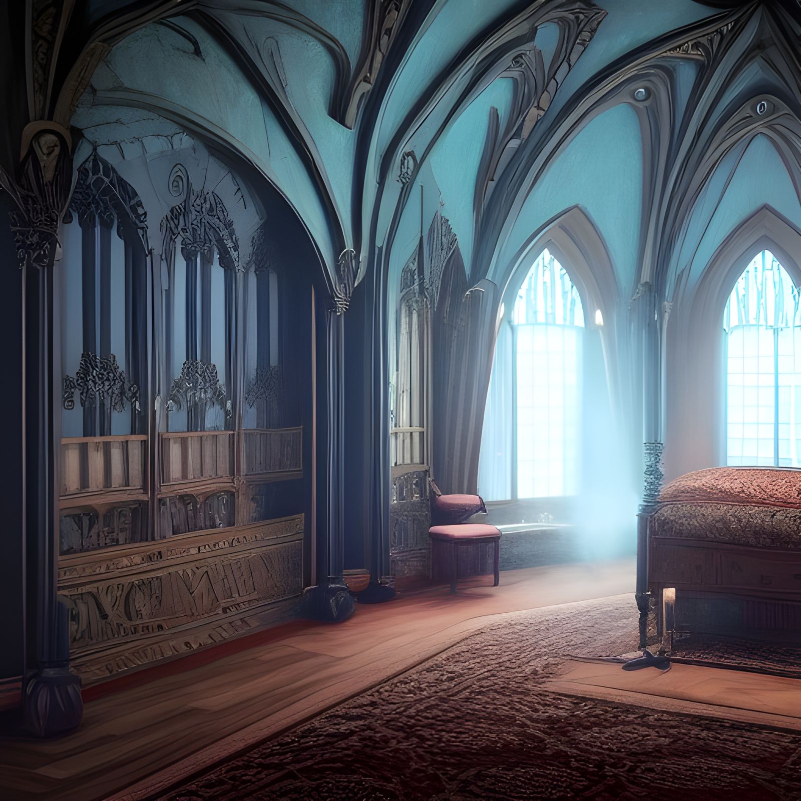 Victorian Gothic Bedroom in Detailed Matte Painting