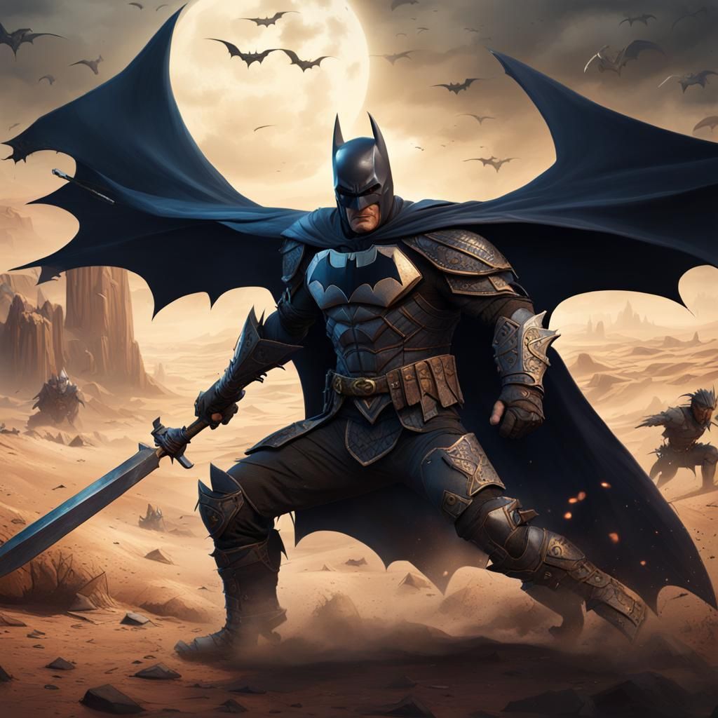 Batman vs Vikings in Desert Matte Painting