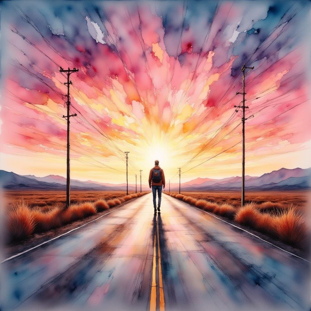 Solitary Driver on Open Road, Aerosolgrafia Style