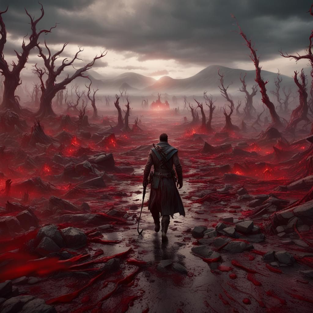 Battlefield Walker in Detailed Matte Painting Style