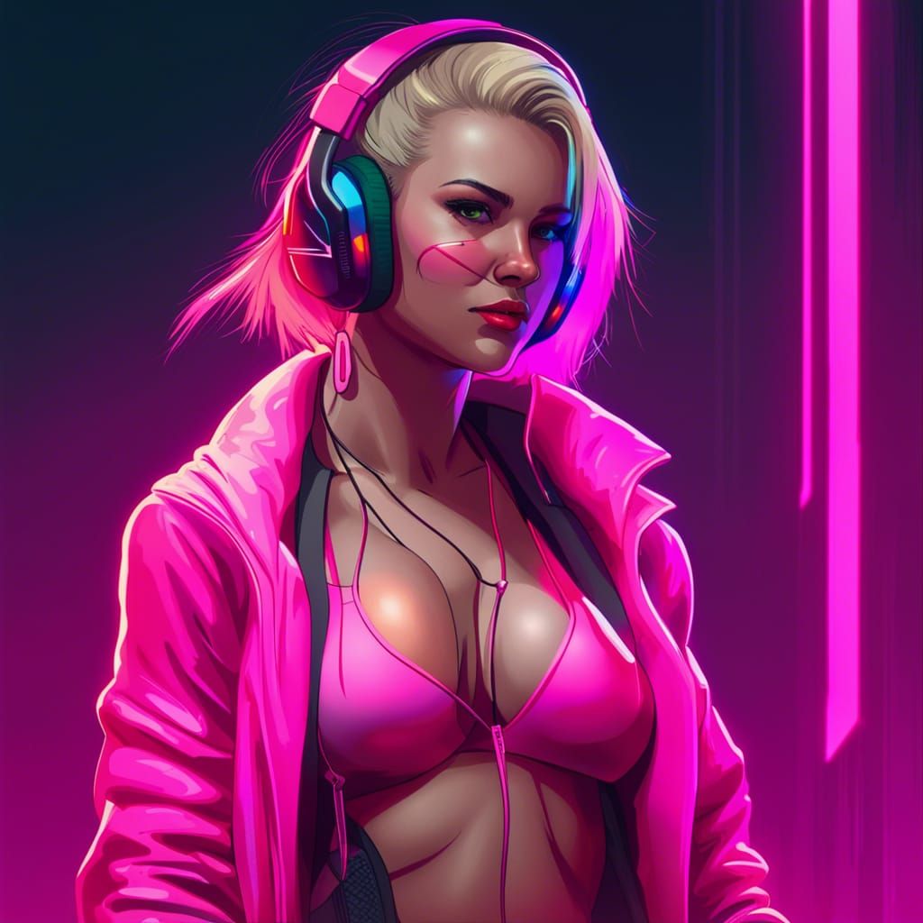 Curvy Blonde in Pink: Cyberpunk 2099 Neon