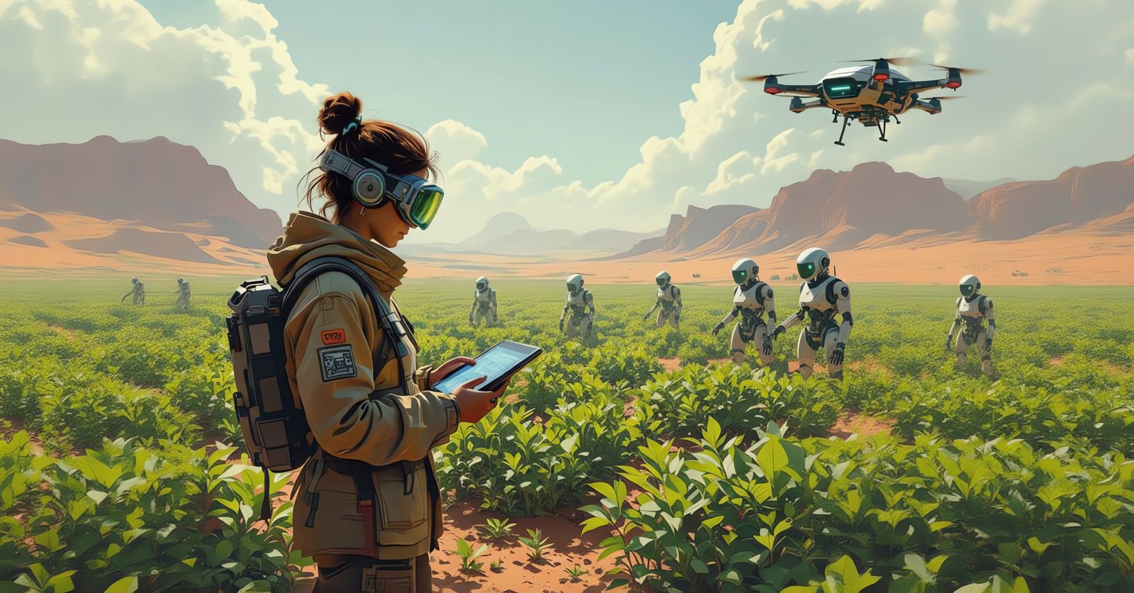 Human and Robots Grow Desert Forest with Technology