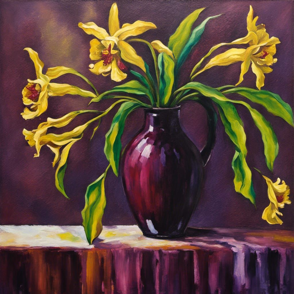 Orchids Still Life in Neo-Impressionist Style