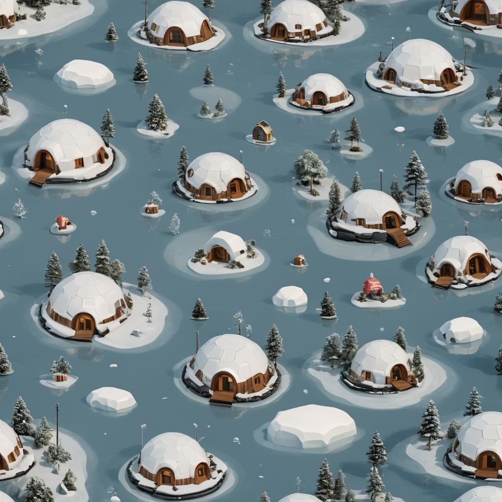 Surreal Igloos on New Islands in Dream Landscape