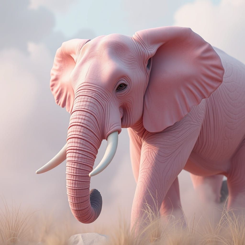 Dreamlike Pink Elephant in Hyper-Realistic Surrealism