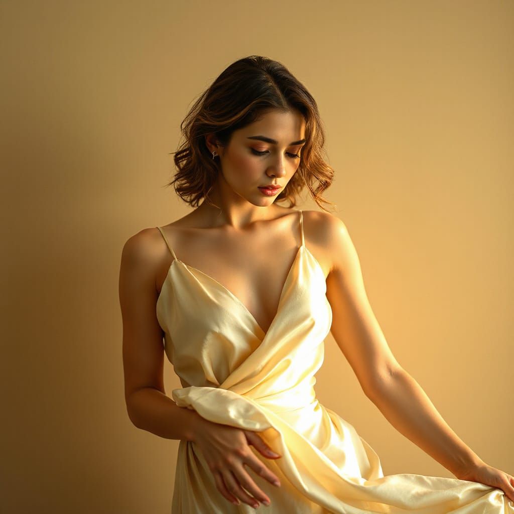 Radiant Woman in Silk: An Art Nouveau Portrait