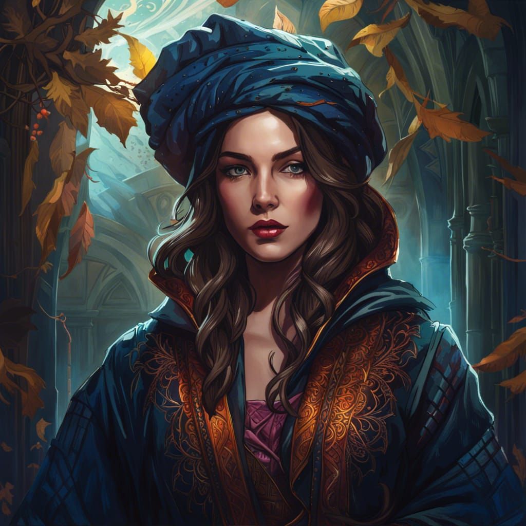 Educated Witch in Library, Digital Art Masterpiece