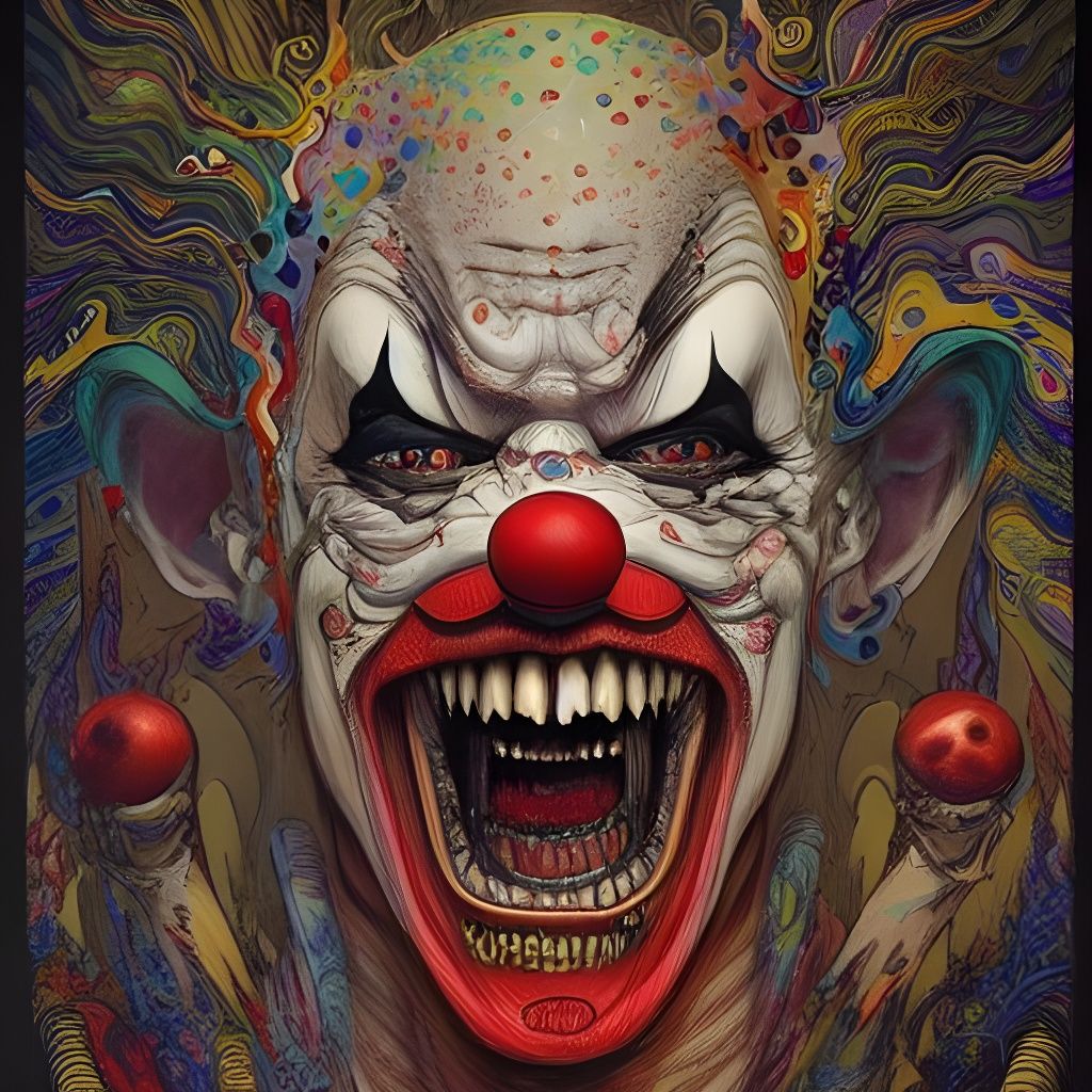 Intricate Clown Hunter in Grotesque Surrealist Style