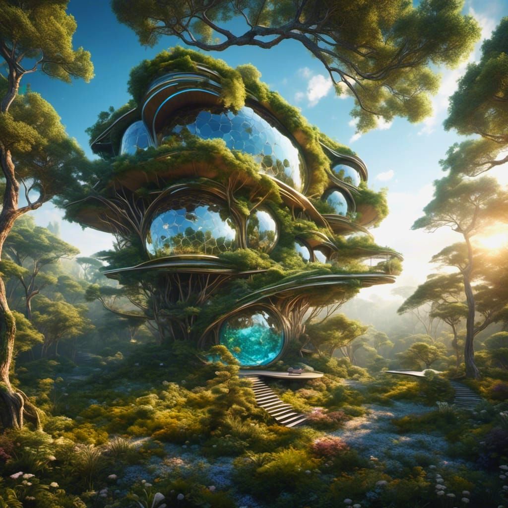 Interdimensional Portal to a Futuristic Living Tree Cabin