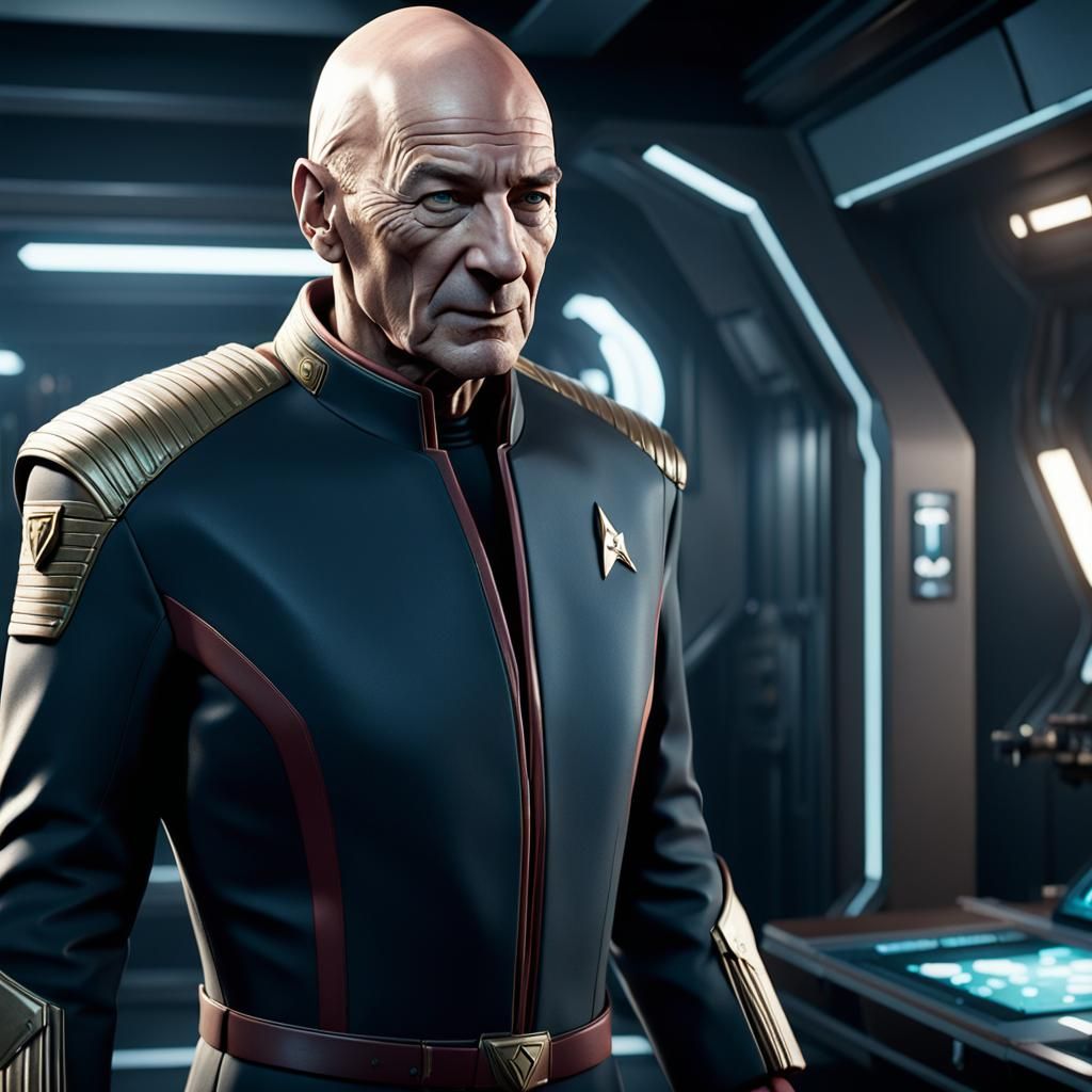 Young Captain Picard in 3D Game Cinematic Style
