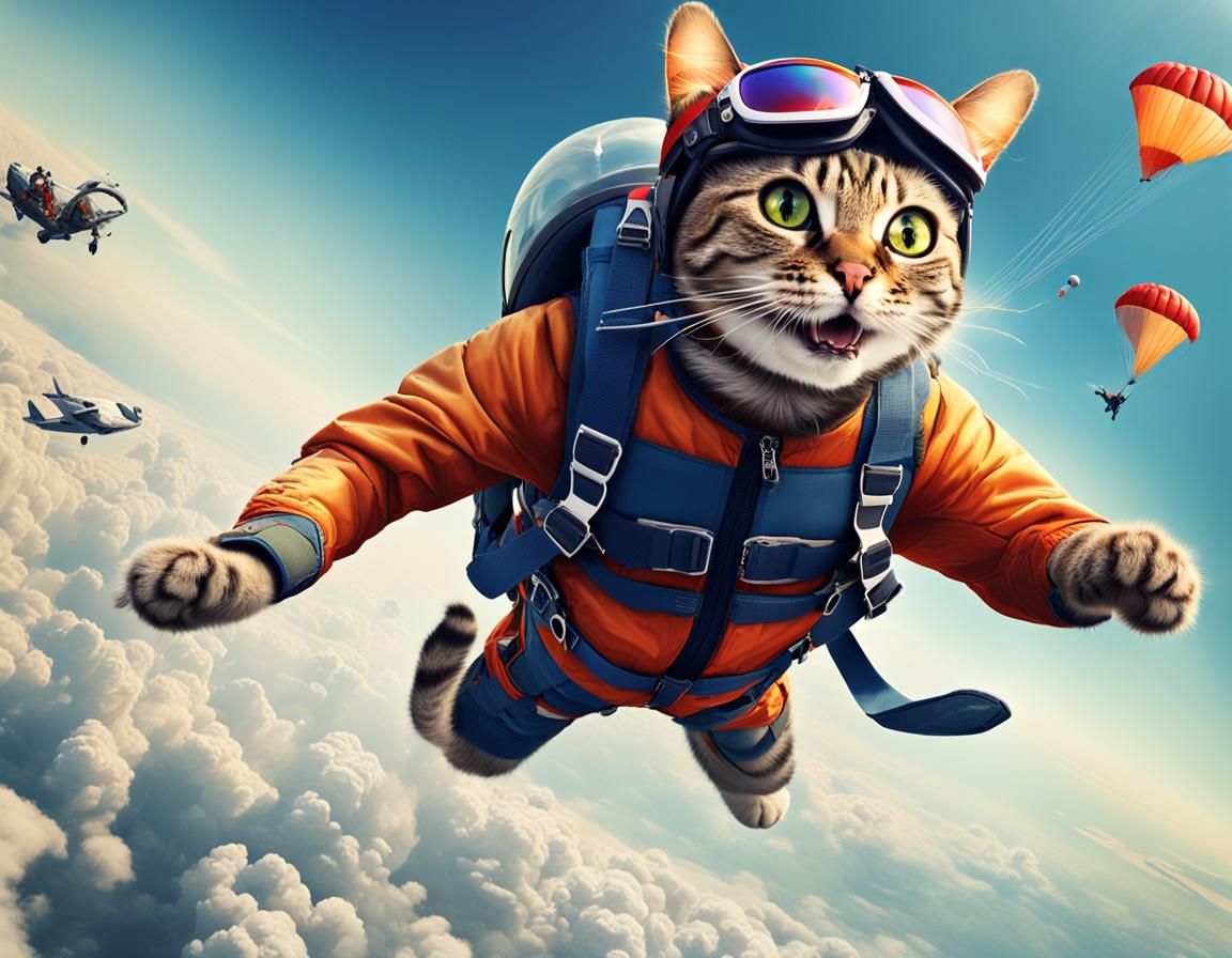 Skydiving Cat's Humorous Leap of Faith