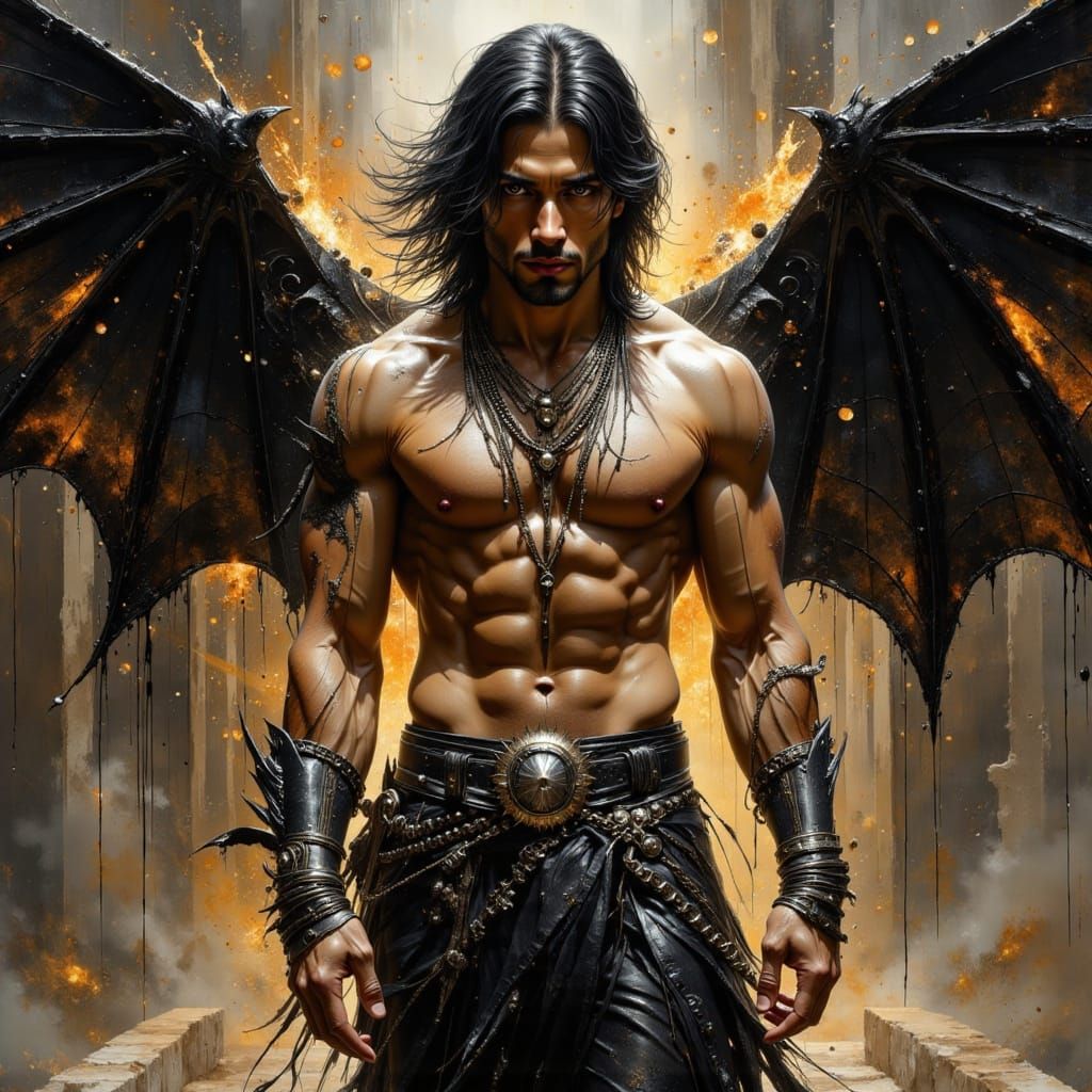 Demonic Bat-Winged Man in Dark Oil Painting Style