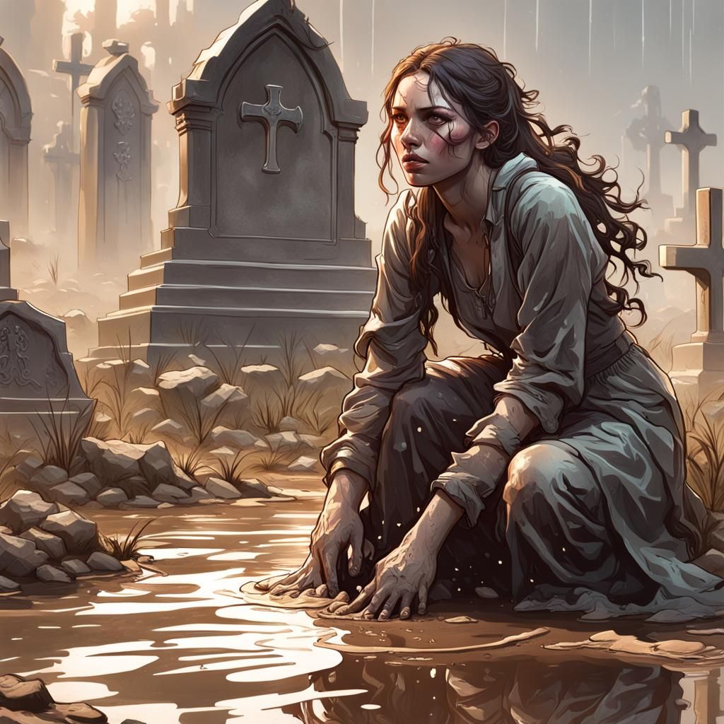 Mourning Girl in Mud, Hyperdetailed Portrait