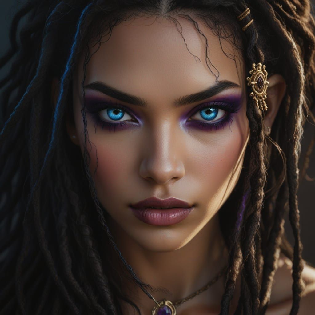 Ethereal Gothic Beauty with Mocha Eyeshadow and Dreadlocks