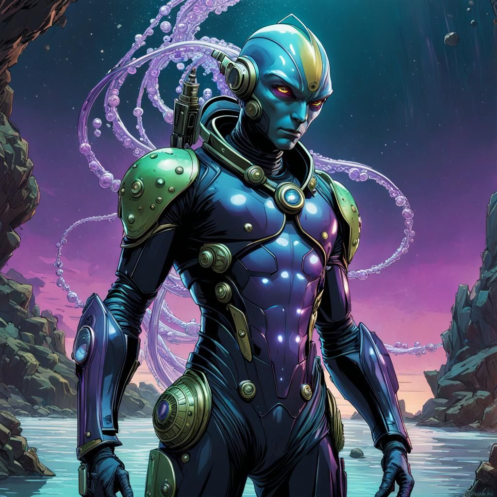 Underwater Water Genasi in Exosuit, Photorealistic Art