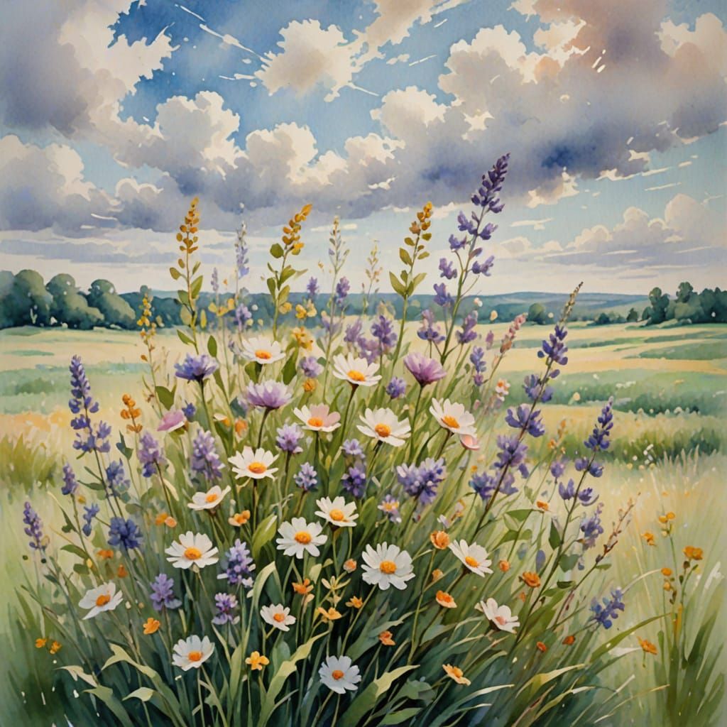 Impressionistic Bouquet in a Lush Green Meadow