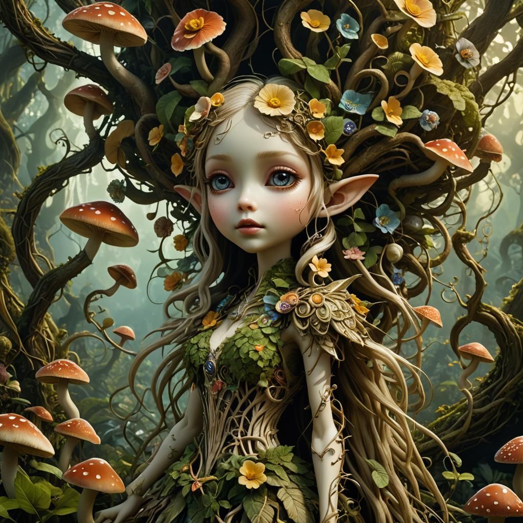 Flower Fairy Doll in Fractal Bone Tree Garden