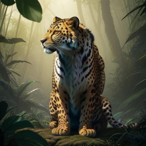 Leopard Tiger Lion in Rainforest: Detailed Matte Painting