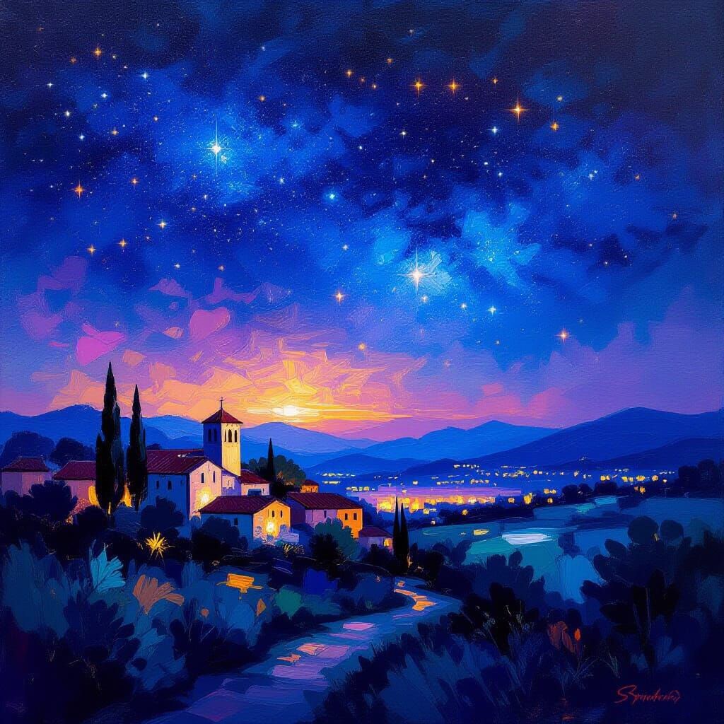 Dramatic Starry Night Sky Painting