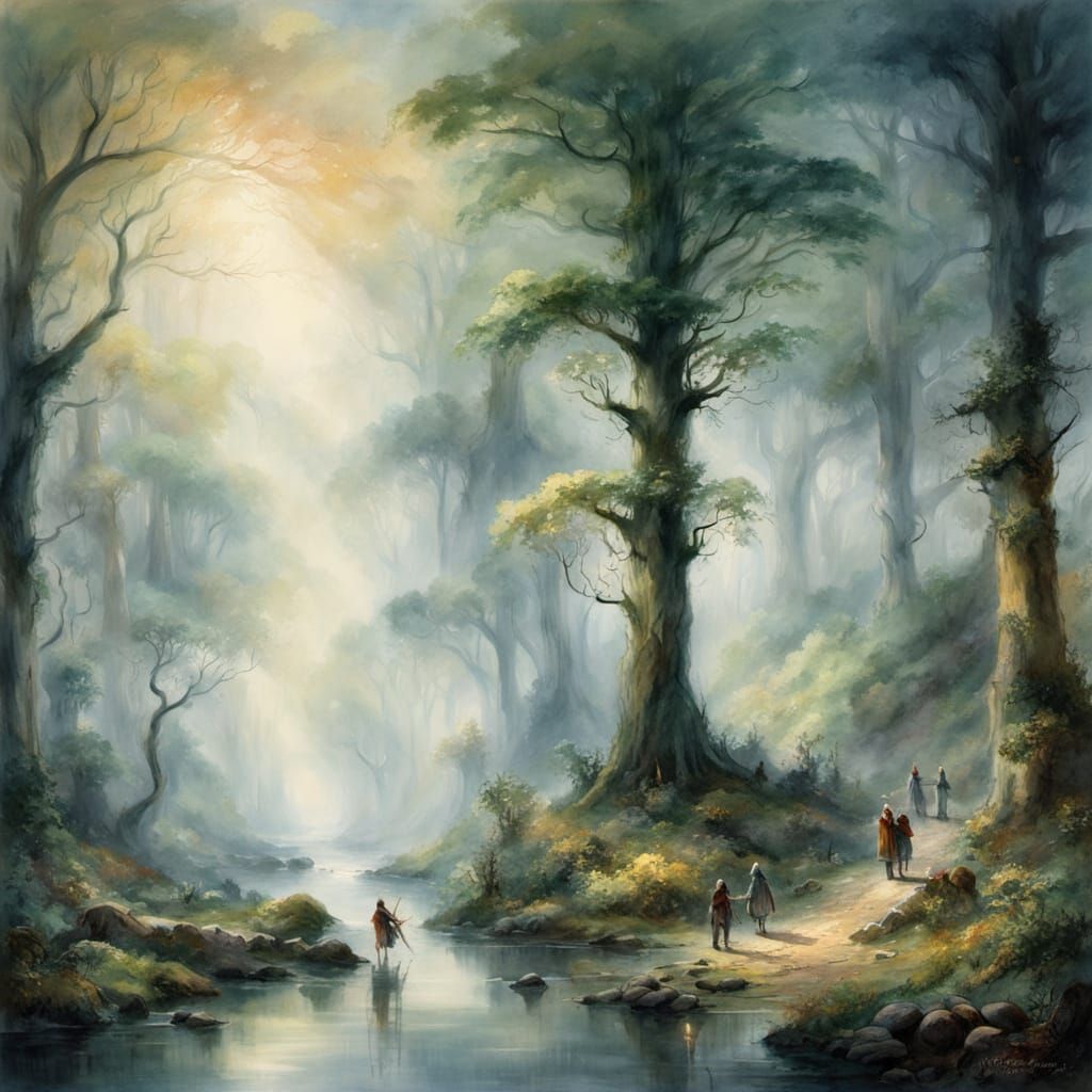 Elves and Druids Play Basketball: Turner-esque Watercolor