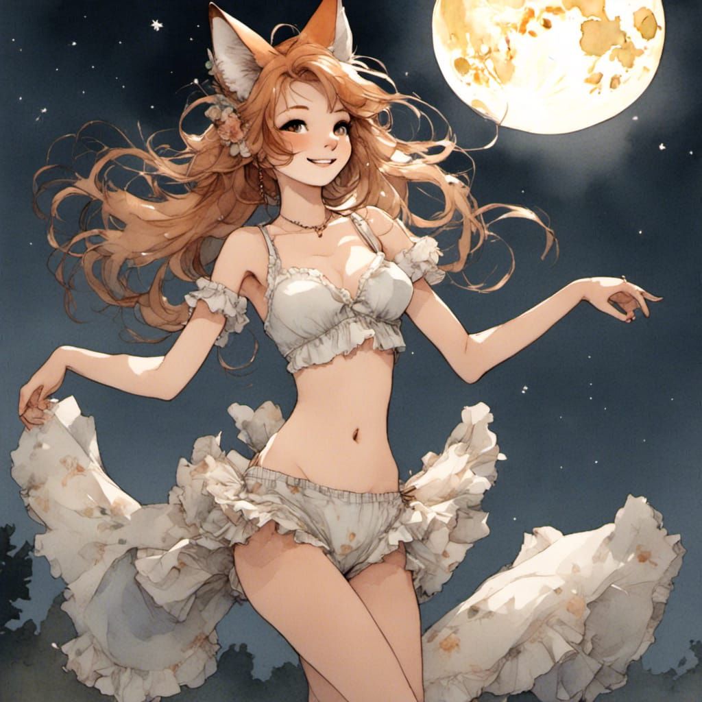 Fox-girl VIXEN  wearing feminine underwear, dancing in the m...