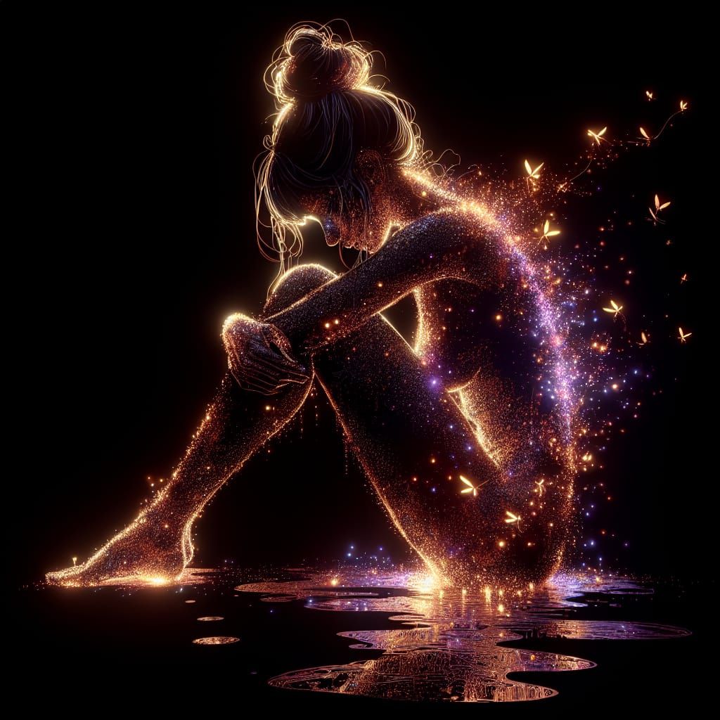 Firefly Silhouette: Glitchcore Digital Illustration