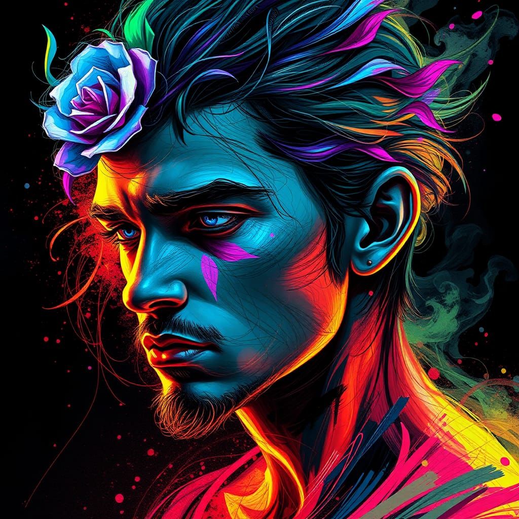 Colorful Spirit Portrait with Rose, Hyperdetailed Concept Ar...