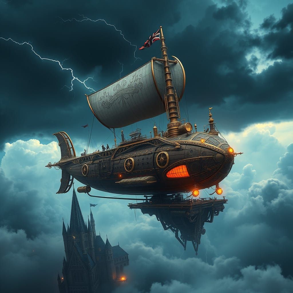 Majestic Steampunk Airship Conquers Turbulent Skies