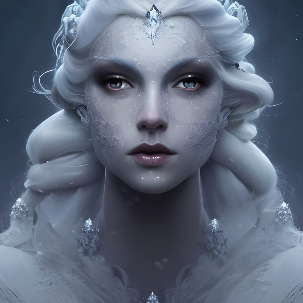Moonlit Snow Queen Portrait in Art Nouveau Style