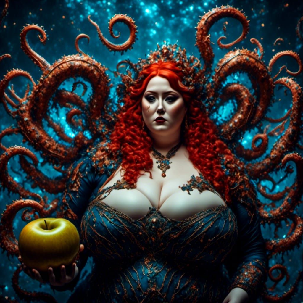 Octopus Stealing Apple in Futuristic Style