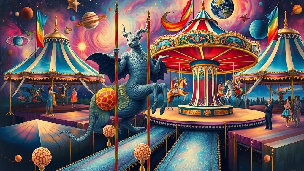 Conceive an oil painting capturing the vibrant tapestry of a...