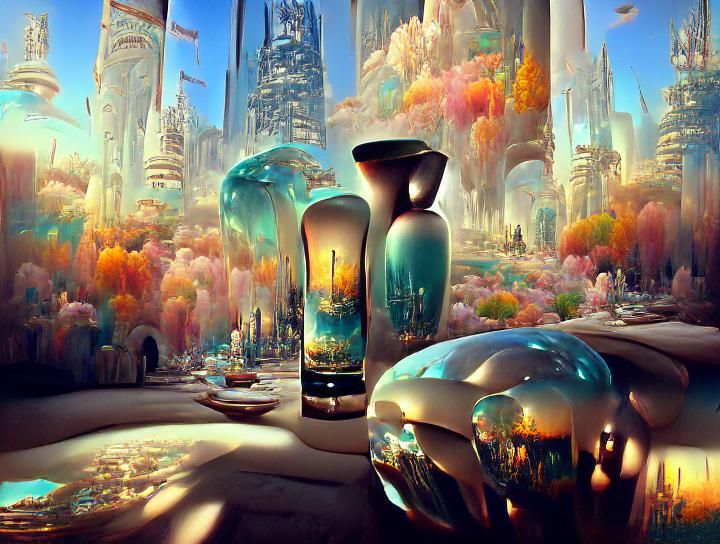 Ethereal Dieselpunk City of Glass Towers and Spires