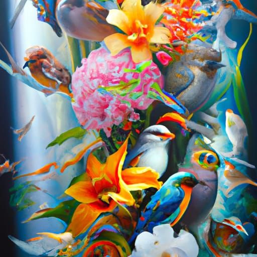 Birds Morphing into Flowers: Surreal Art