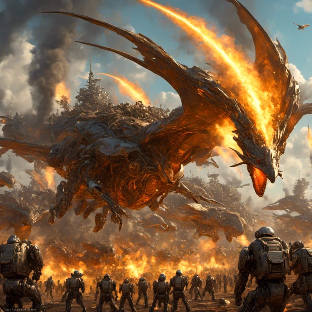 Mecha Pterodactyl Unleashes Gullyism Fire on Reptile Army