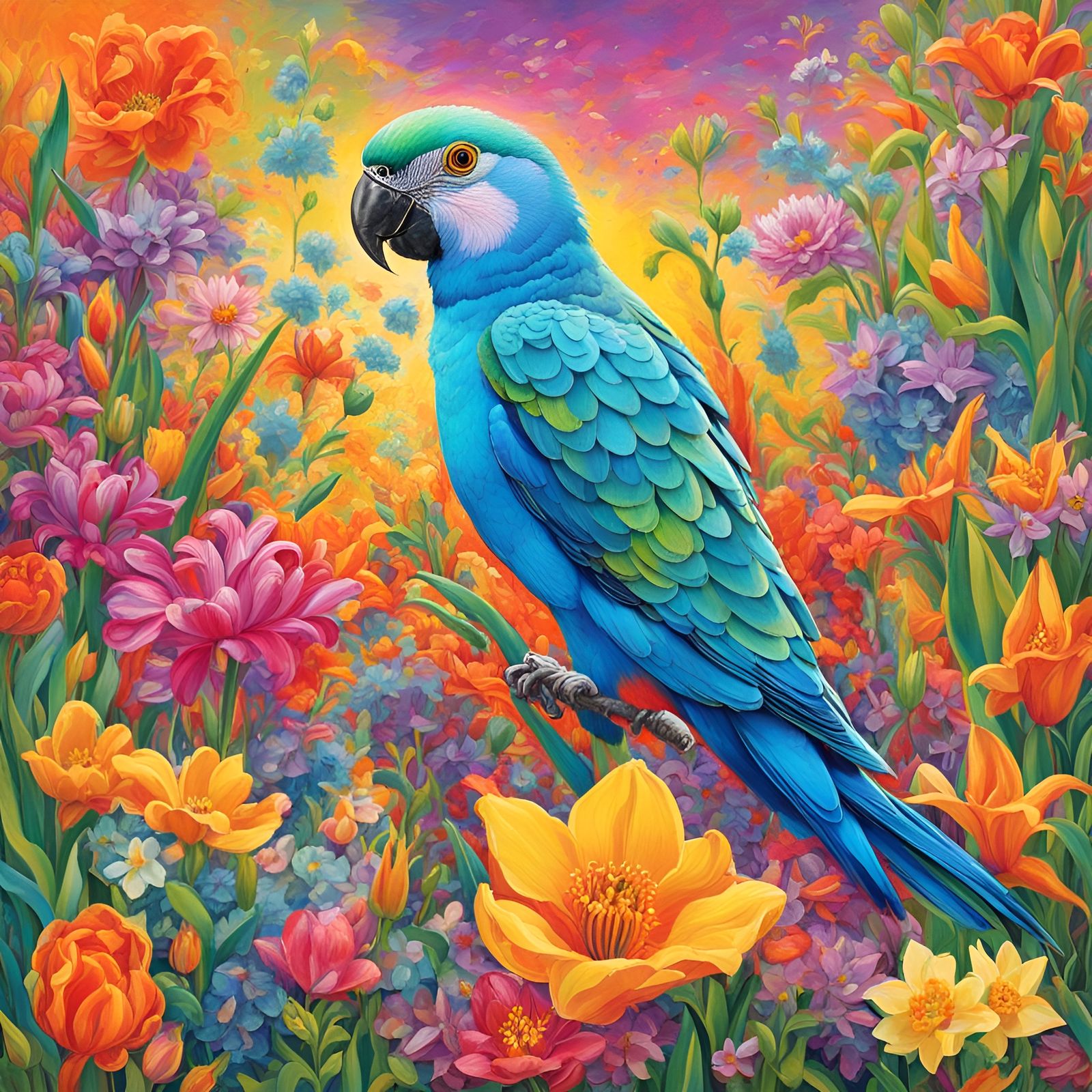 Psychedelic Parakeet in Springtime Hues