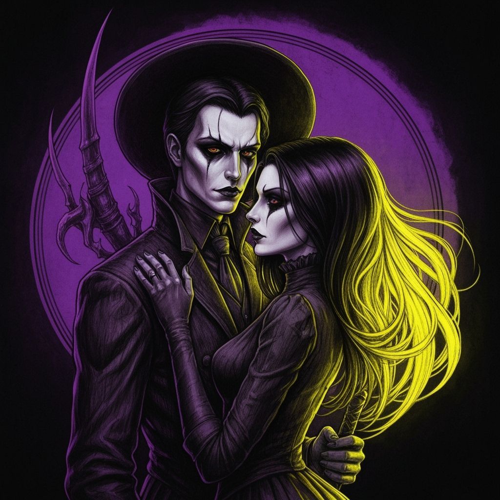 Goth Couple Dark Fantasy Art in Charcoal Style