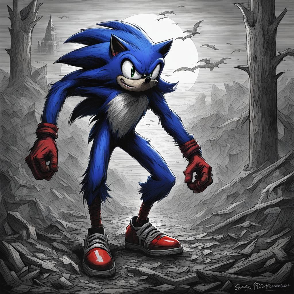 Sonic.exe Nightmare in Dark Fantasy Style