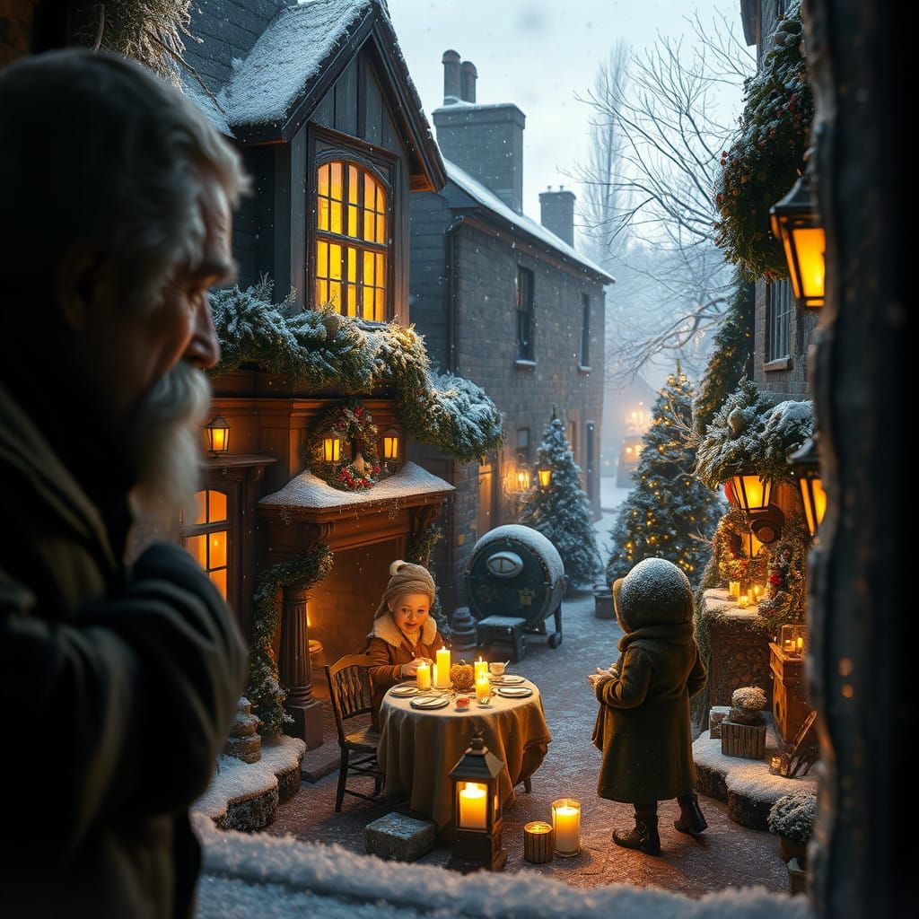 A Glimpse of Cratchit's Warm Home in a Snowy London