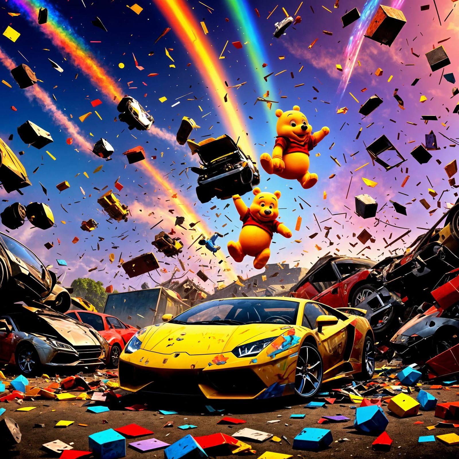 Winnie the Pooh Car Crash: Pixar-Style 3D Rendering
