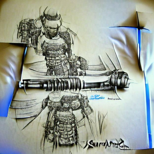 Samurai Mech Warrior Blueprint Sketch