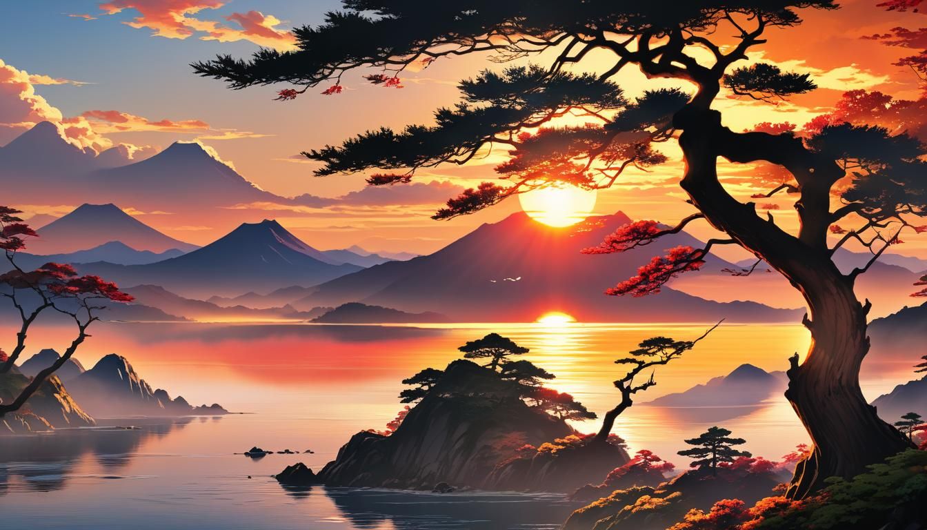 Japanese Style Sunrise Digital Art