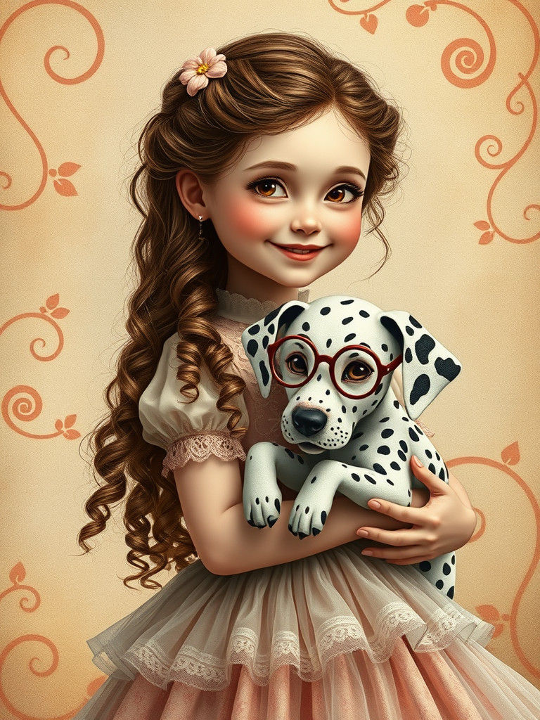 Girl with Dalmatian in Pop Surrealist Style