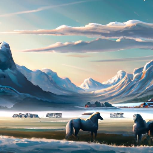 Horses in Snowy Mountains: Hyperdetailed Concept Art
