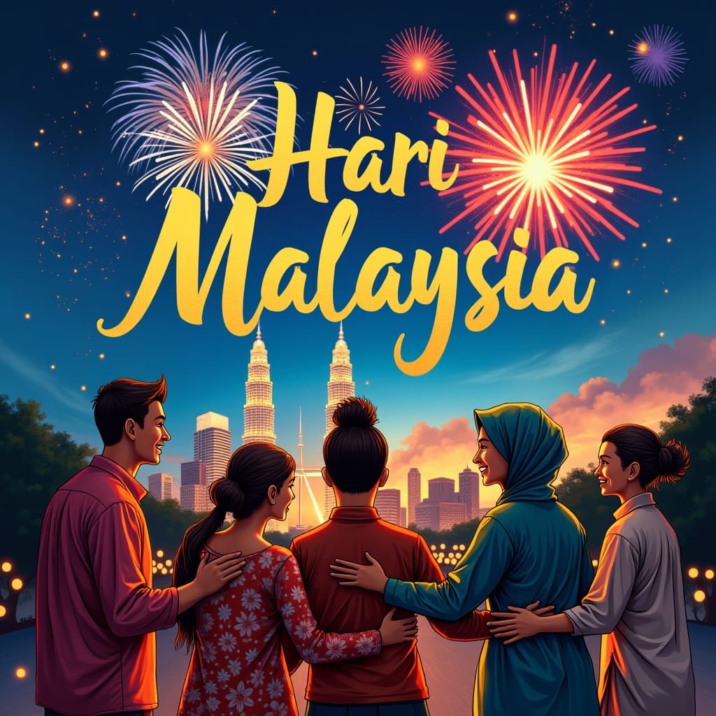Malaysia Day Celebration with Fireworks and Cultural Unity